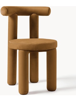 Calan Kadife Sandalye – Kavisli Tasarım, Açık Mavi Kadife, 35 Kg/m³ Dolgu, Modern Şıklık