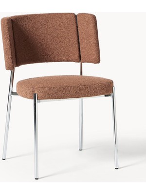 Samantha Bouclé Kumaşlı Sandalye Seti (2 Adet) - Altrosa, Metal Ayaklı, Modern Tasarım