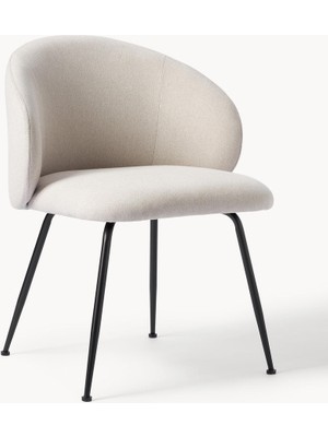 Luisa Döşemeli Sandalye Seti (2’li) – Taupe & Bej Kumaş, Siyah Metal Ayaklı
