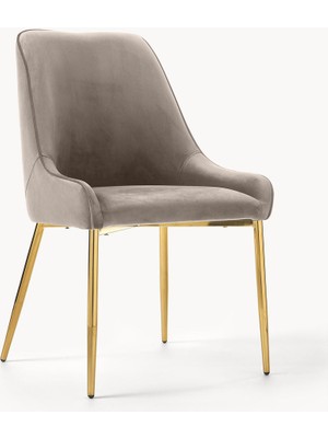 Ava Kadife Döşemeli Modern Sandalye – Altın Detaylı Şıklık