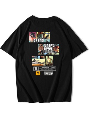 BRZ Collection Oversize GTA San Andreas Wasted T-Shirt Siyah Kısa Kol %100 Pamuk