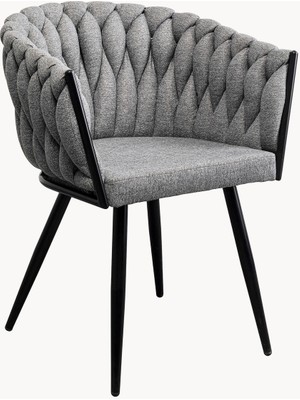 Dean Kolçaklı Sandalye - Modern Gri Örgü ve Siyah Ayaklar