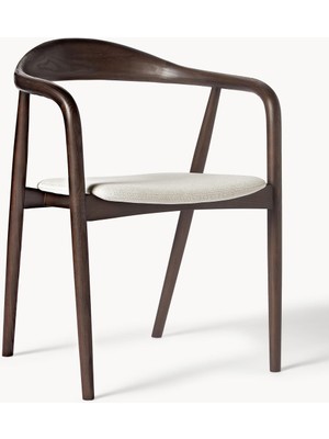 Angelina Ahşap Kolçaklı Sandalye - Krem Beyaz Minderli, Koyu Ahşap