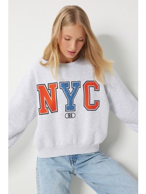 Sloganlı Armalı Şardonlu Örme Sweatshirt LMP0003 EKRU