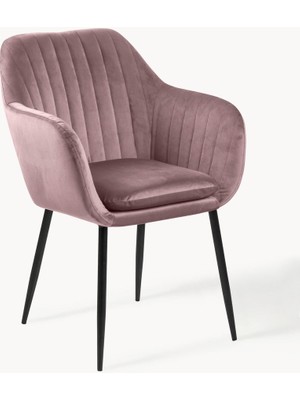 Emilia Kadife Kollu Sandalye – Bej Renk, 25.000 Martindale, Siyah Metal Ayaklı