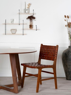 Perugia Hasır Deri Sandalye – Tik Ağacı Iskelet, Kahve Renk