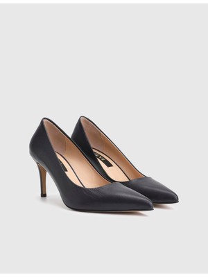 Haidee Hakiki Deri Lacivert Kadın Stiletto