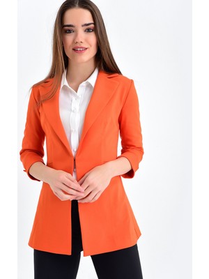 Jument Kapri Truvakar Kol Süs Cepli Kopçalı Ofis Blazer Kumaş Ceket-Oranj
