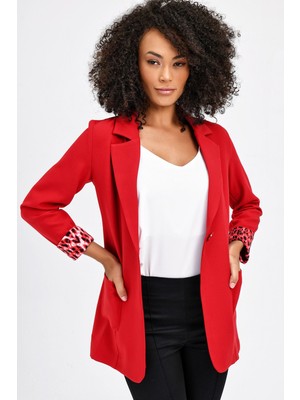 Jument Yakalı Cepli Uzun Kol Kolu İsterse Katlanabilen Pamuklu Kumaş Blazer Ofis Ceket