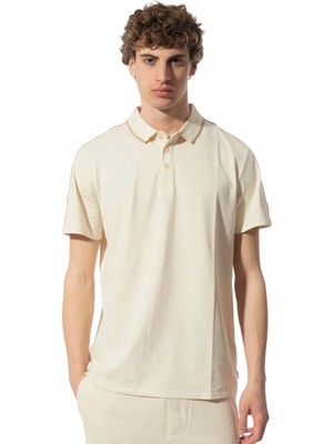 Guess SS GUESS QUATTRO G TAPE POLO Erkek Bej T-shirt M4YP40KARS0-G1V7