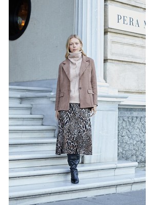 Kadın Hafif Kalın Kumaş Yüksek Bel Midi Boy Dizaltı Çan Etek-Jaguar