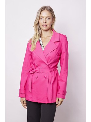 Kadın Kruvaze Anvelop Kemerli Hafif Likralı Kumaş Trençkot Ceket-Fujya