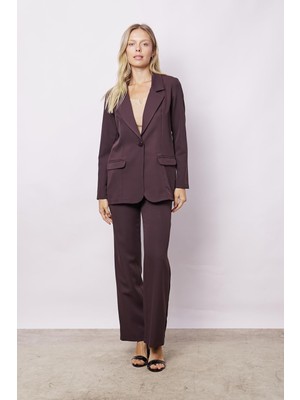 Kadın Yüksek Bel Pileli Yan Cepli Rahat Kesim Palazzo Pantolon-Kahve