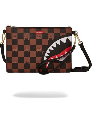 Peeking Character Check Pouchette, Kahverengi Unisex El ve Omuz Çantası