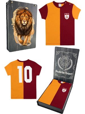 Galatasaray Orijinal Lisanslı Metin Oktay Sarı Kırmızı Unisex Bebek T-Shirt Hediyelik Ahşap Kutulu