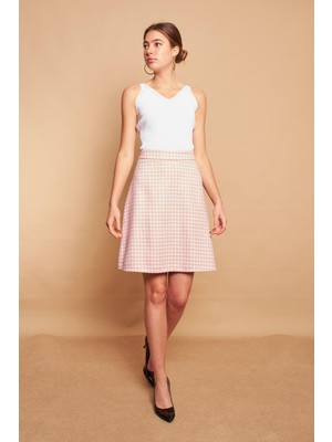 Jument Kadın Yüksek Bel Çan Etek 54 cm Pembe Kazayağı Tüvit Kumaş Standart Uzunluk