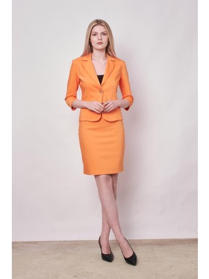 Kadın Hafif Likralı Pamuklu Kumaş Yüksek Bel Beli  Aksesuarlı Diz Üstü Astarlı Kalem Etek-Mango