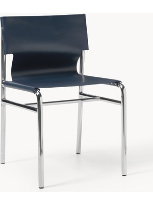 Jordan Deri Sandalye - Koyu Mavi, Krom Ayaklı Modern Tasarım