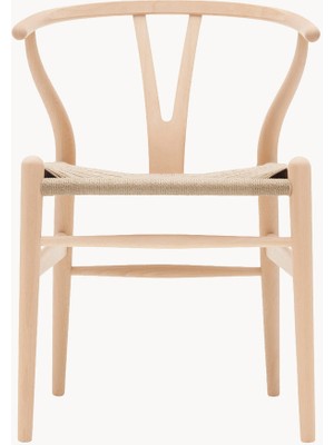 Hans J. Wegner CH24 Wishbone Sandalye: Açık Bej, El Örgüsü Oturma Alanlı
