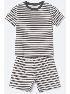 Lc Waikiki Çizgili Erkek Bebek Şortlu Pijama Takımı S5GD05Z1 12 - 18 Ay Rahat Kesim Özelliğiyle