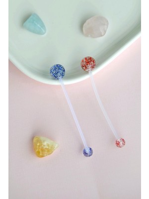 Renkli Toplu Bioplast Hamile Göbek Piercing Seti – 2 Adet (Kırmızı & Mavi)