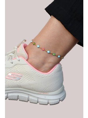 Sacce Scarves & Accessories Renkli Çiçek ve Nazar Boncuklu Çelik Halhal