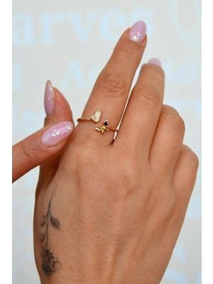 Sacce Scarves & Accessories Kelebekli Kalpli Yüzük Ayarlanabilir Eklem Yüzüğü İnce Yüzük