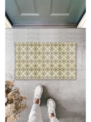 Dekoratif Dijital Baskı Kahverengi Çini Motif Dış Mekan Paspas K-2088