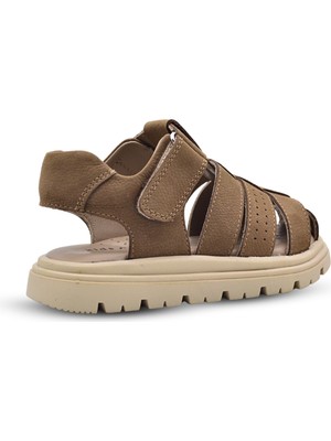 Galle Hakiki Deri Tek Cırtlı Unisex Çocuk Sandalet Kum Rengi