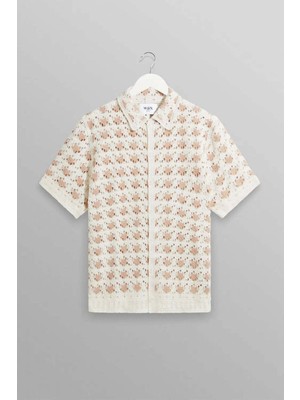 Porto Ecru Splash Koton Kırma Yaka Dantel Gömlek - Sınırlı Üretim