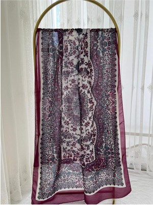 Retro Desen Pamuk Şal Fuşya