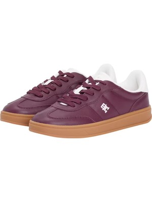 Kadın Kontrast Topuklu Monogram Logolu Sneaker - Bordo