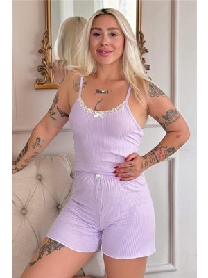 Pijama Evi Lila Chic Comfort Dantelli Örme Askılı Şortlu Kadın Pijama Takımı