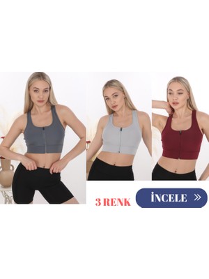 3 Lü Form Angel Kadın Geniş Akılı Fermuarlı Crop Büstiyer