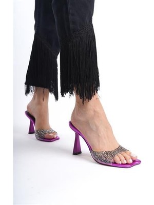 Kadın Nplı Fuşya Metalik Şeffaf Taşlı Terlik