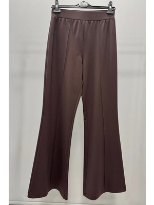 Sentez Panega Örme Ispanyol Paça Pantolon Kahve 5517