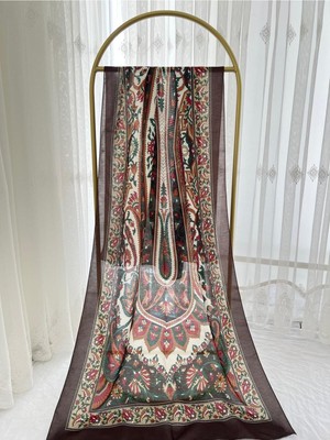 Retro Desen Pamuk Şal Kahve