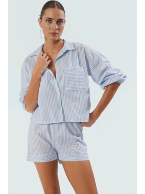 Rahat Kesim Çizgili Vual Gömlek Şort Takım Günlük Kullanım Dayanıklı Malzeme ve Şık