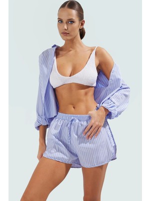 Rahat ve Şık Plaj Takımı Çizgili Terrycotton Gömlek Şort Özel Tasarım