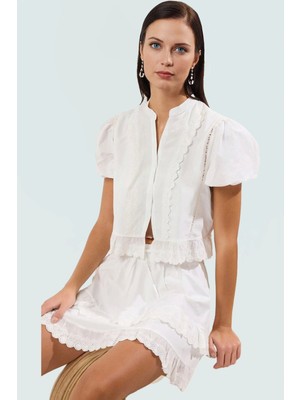 Plaj Şıklığı Için Crop Bluz Etek Takım Dokuma Poplin Kumaş Modern Stil Dayanıklı Malzeme