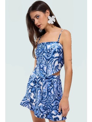 Dokuma Viskoz Plaj Bluz Etek Takımı Çok Şal Desenli Yazlık Profesyonel Görünüm Premium Kalite