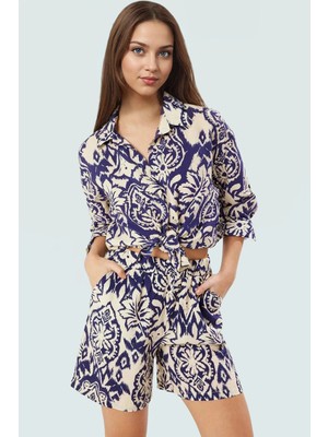 Rahat ve Şık Etnik Desenli Viskoz Gömlek Şort Takım Yüksek Kalite Uzun Ömürlü Trend Tasarım