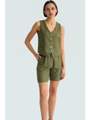 Şık Viskon Süprem Dokuma Yelek Şort Takım Yüksek Bel Yazlık Görünüm Rahat ve