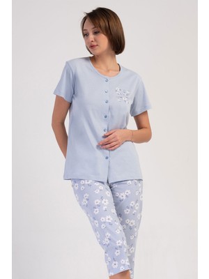 Pamuklu Kadın Tamamı Düğmeli Kısa Kol Kaprili Pijama Takım
, 410033