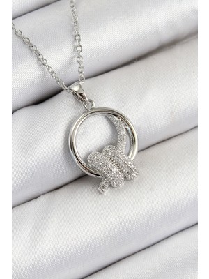 Toptan Bulurum 316L Çelik Zirkon Taşlı Düğüm Model Gümüş Renk Kadın Kolye