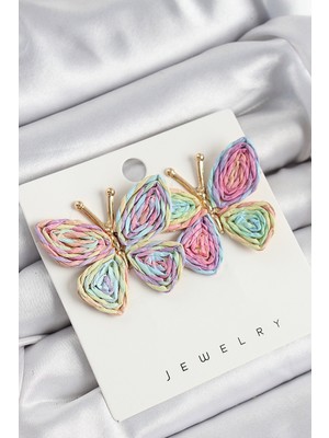 Toptan Bulurum Pirinç Rainbow Kelebek Model Gold Renk Kadın Hasır Küpe