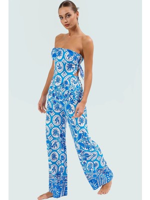 Şal Desenli Kolsuz Viskoz Bluz Pantolon Takım Plaj Modası Seçkin Malzeme Zarifane Tasarım