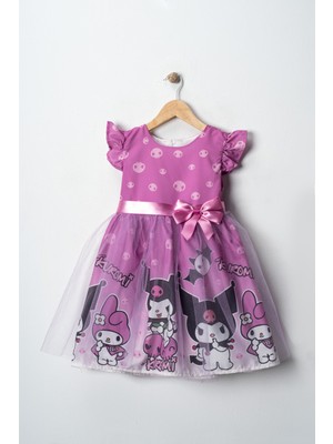 Furyatex Kuromi ve Melody Desenli Kabarık Tüllü Kız Çocuk Parti Elbisesi Doğum Günü Elbisesi