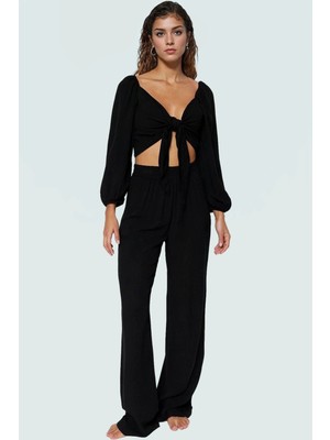 Yazlık Şıklık Shally Dokuma Bluz Pantolon Takım Rahat Kullanım Mükemmel Uyum