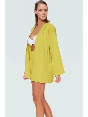 V Yaka Uzun Kollu Kimono Şort Takım Viskoz Polyester Yazlık Plaj Ömürlü Kaliteli Işçilik